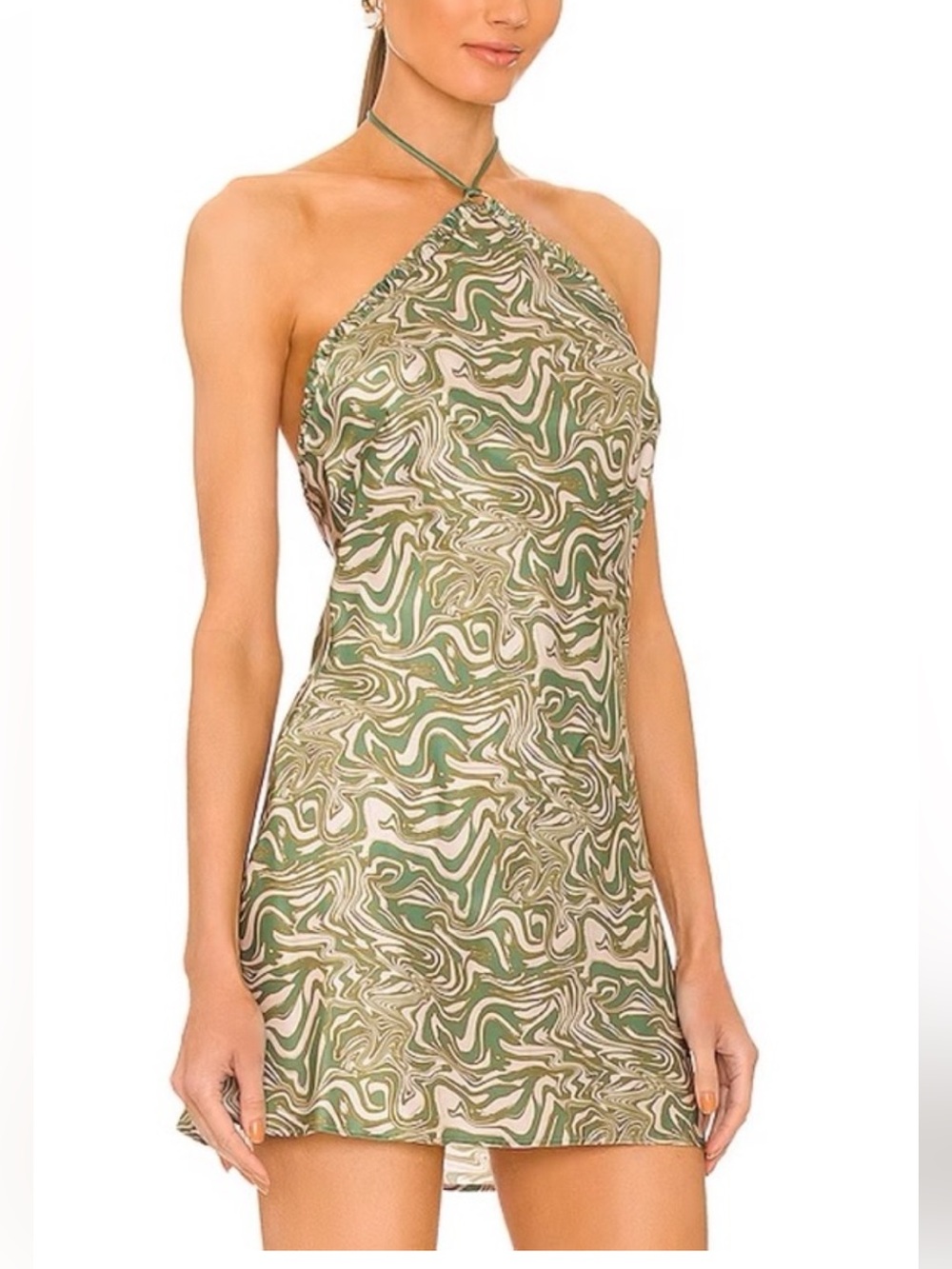 Bec & Bridge Green and Cream Marble Halter Mini Dress - Picture 8 of 10